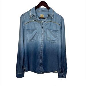 Guess Denim Button Down Dip Dye Studded Detail Shirt Size XS